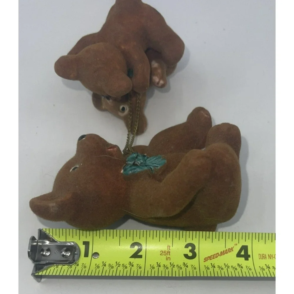 Ceramic Bear Figurines Flocked Brown vintage 1950s Rare‎ MCM Signed 4
